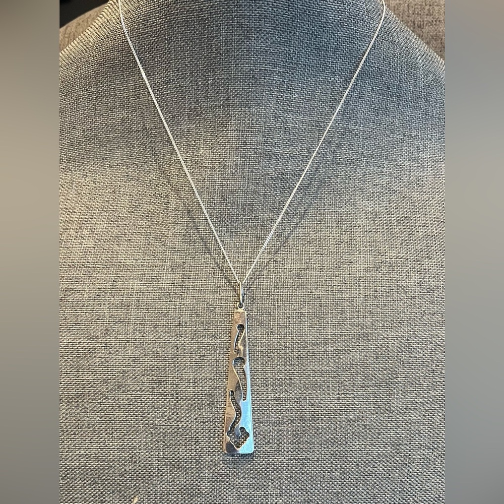 Taxco Mexico TB-2? Necklace High Polished Silver Pendant New Curb Chain 18” Mod